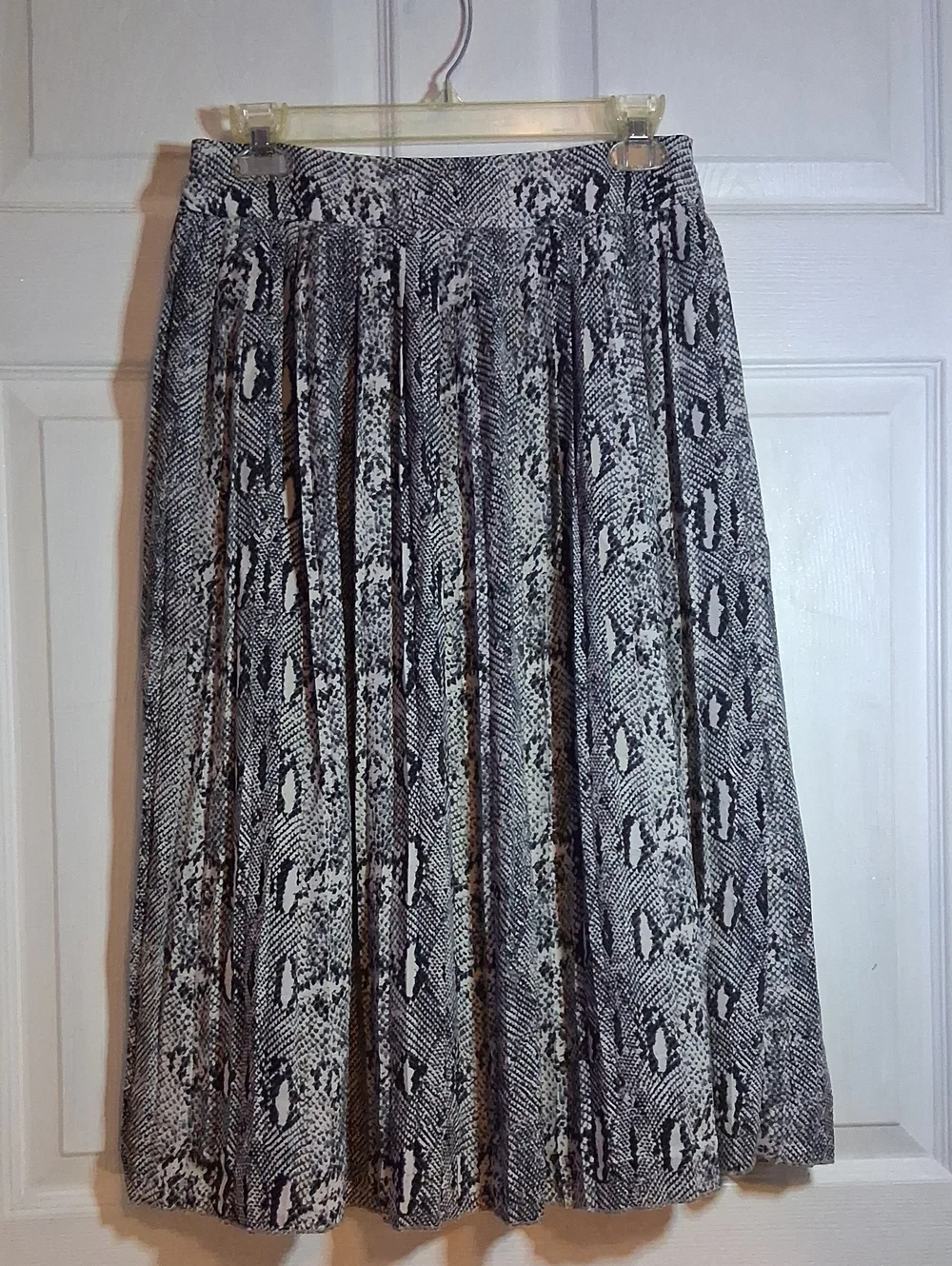 J. Crew Black and White Snake-Print Pleated Midi Skirt